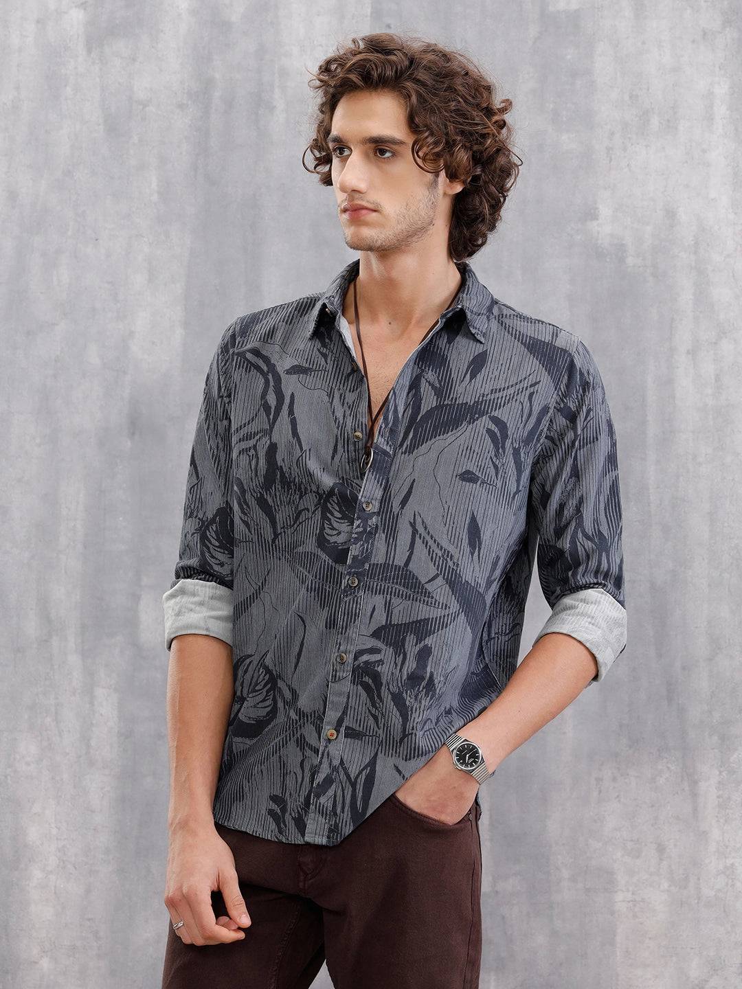 Printed Corduroy Slim Fit T-Shirt With Plush Handfeel | Black