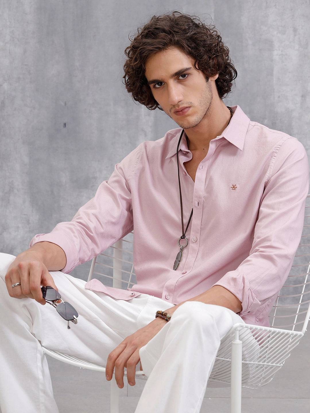 Cotton Dobby Slim Fit Shirt | Pink
