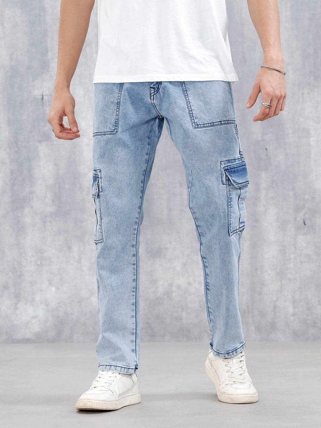 Mid Wash Cargo Fit Jeans | Blue