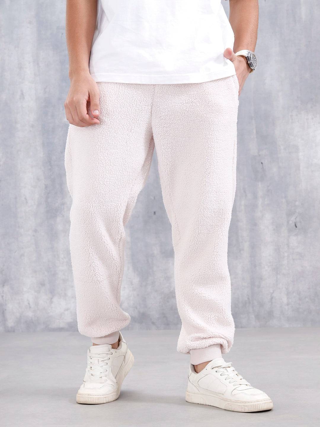 Comfort Fit Men'S Sherpa Joggers | Beige