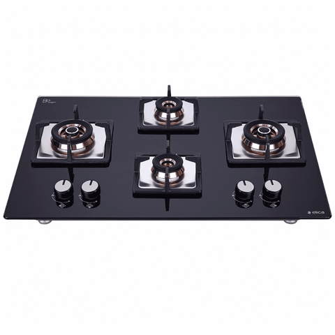 Elica Hob, FLEXI FB HCT 470 DX, 4 Burner 70 cm Auto Ignition Glass Top Brass Burners 2 Small and 2 Medium Gas Stove (Black) Buy only at ₹21999