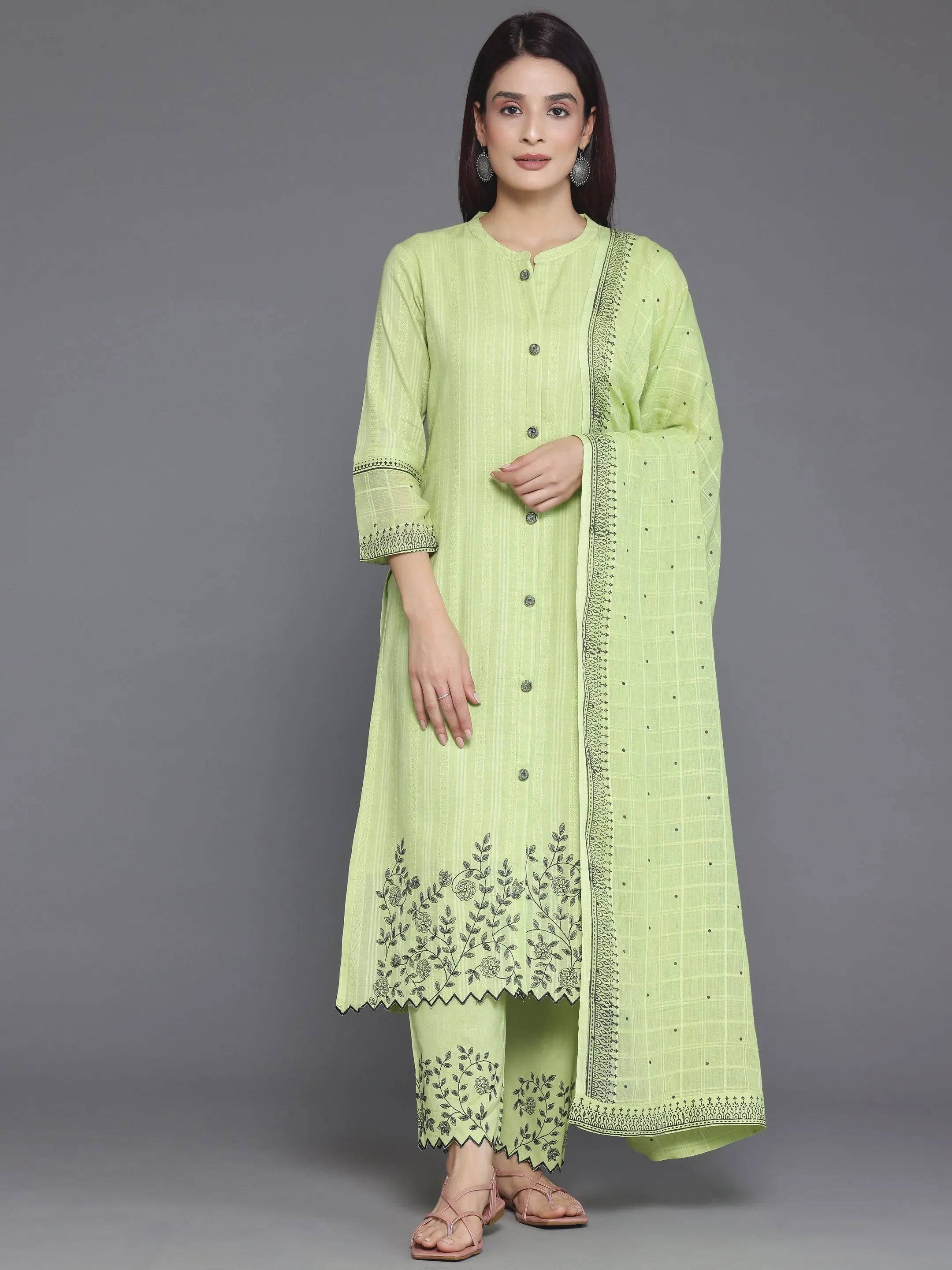 Green Woven Design Cotton Straight Suit... Buy only at ₹5599