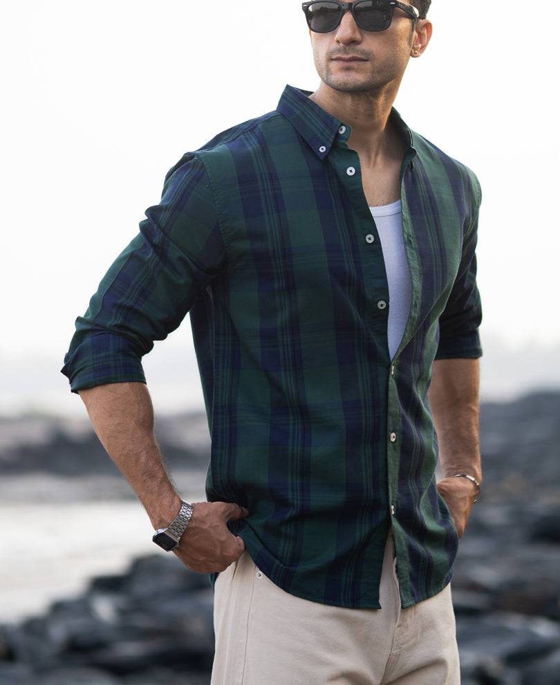 Navy Green Structured Checks Shirt Buy @ ₹1199