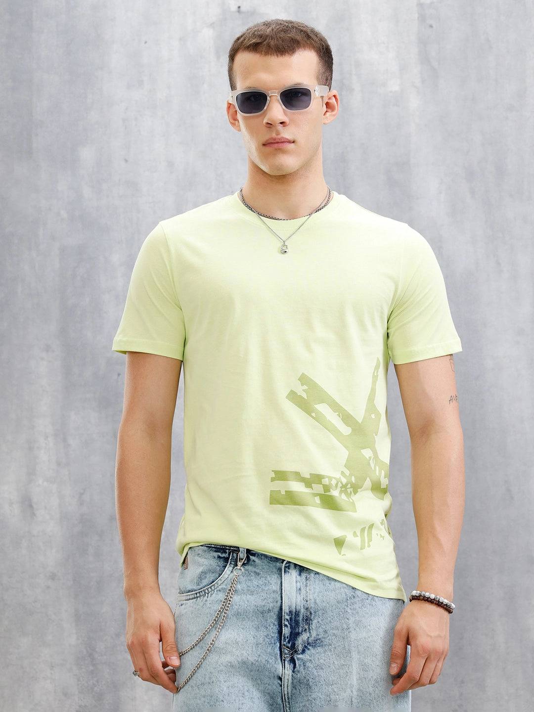 Logo Placement Printed T-Shirt | Light Green