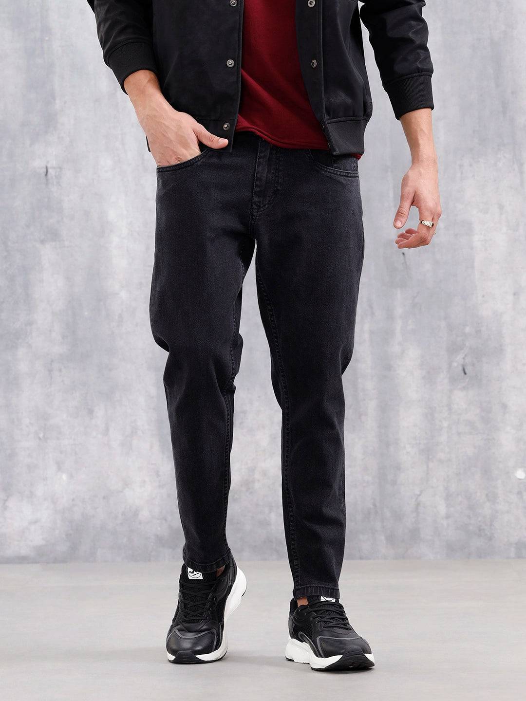 Men Casual Skinny Crop Jeans | Black