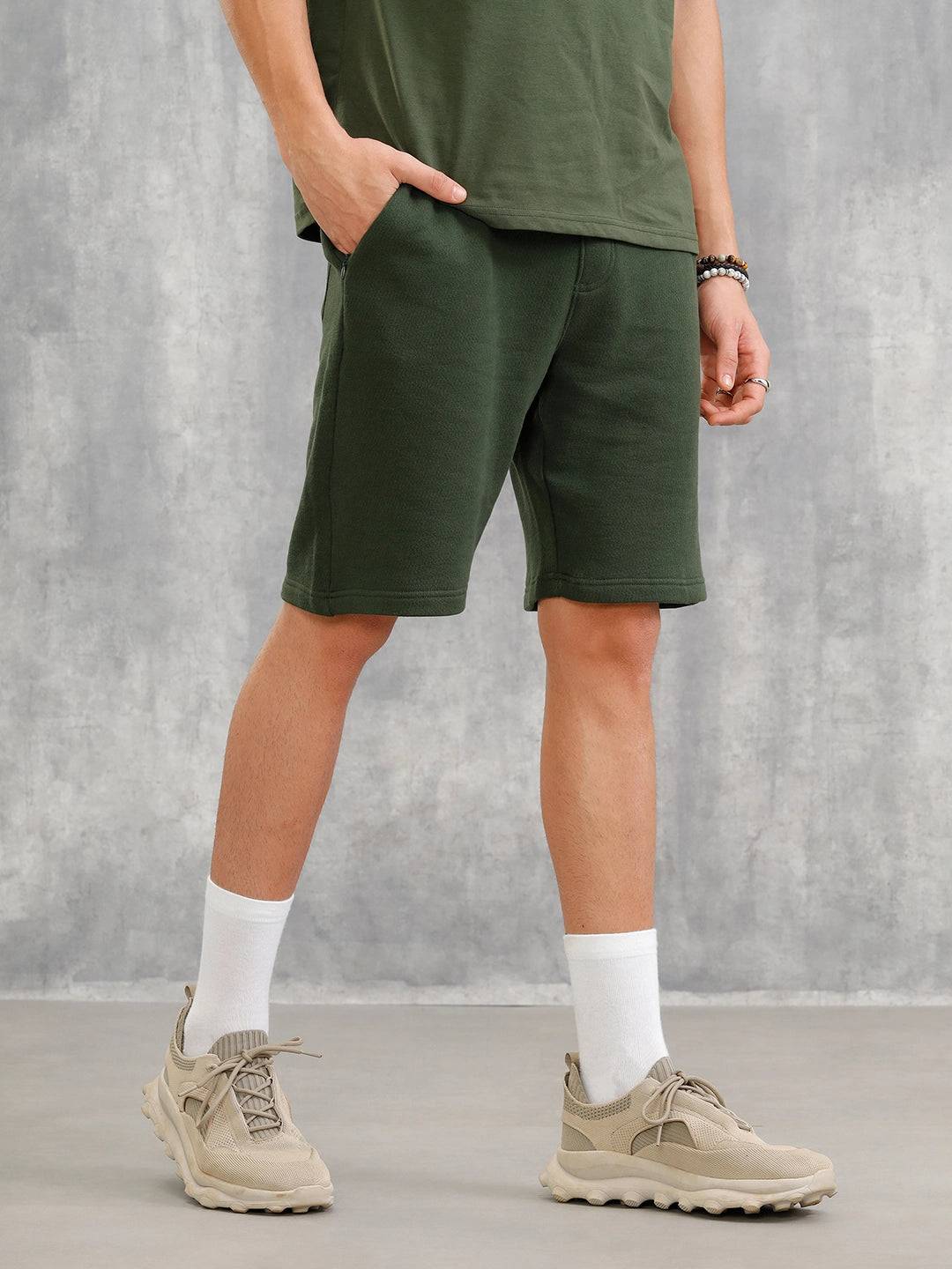 Slim Fit Terry Knitted Shorts | Olive