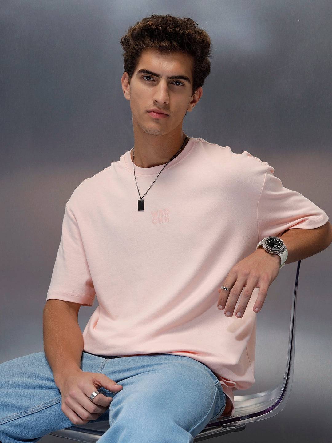 Branded men's casual oversized fit t-shirt | Pink