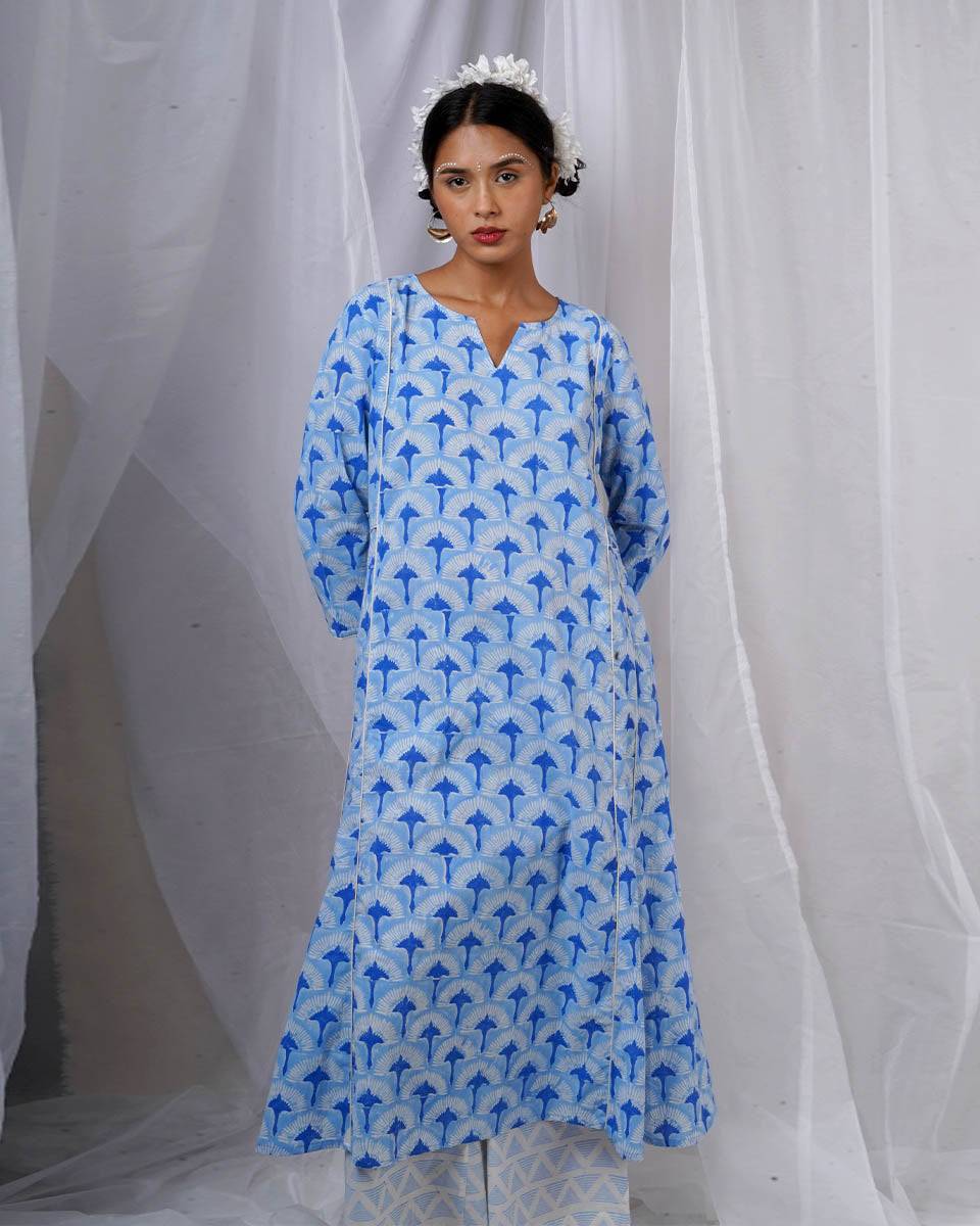 Pakhi Blue Hand Block Printed Kurti-BAD