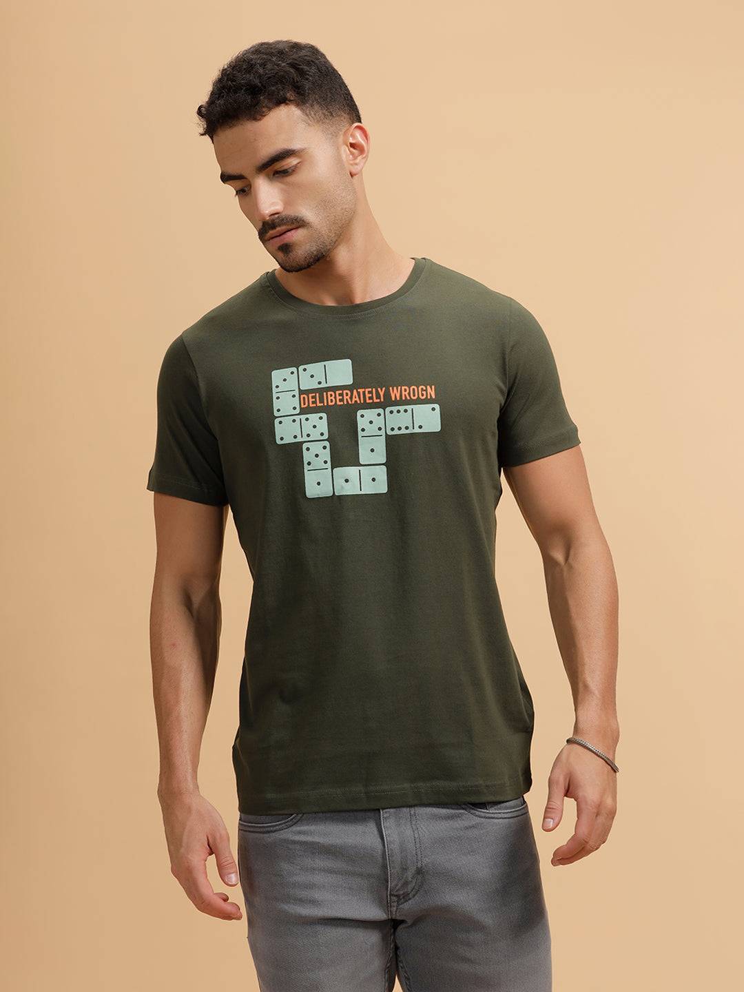 Placement Print Slim Fit T-Shirt | Olive