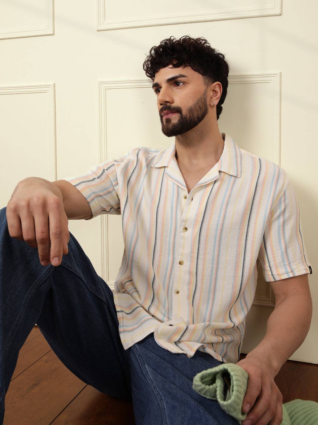 Casual Textured Short Sleeve Shirt | Off White