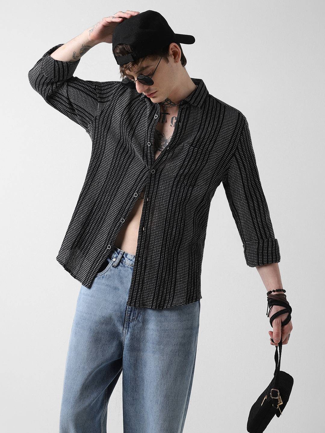 Black & White Tweed Striped Shirt Buy only at ₹899