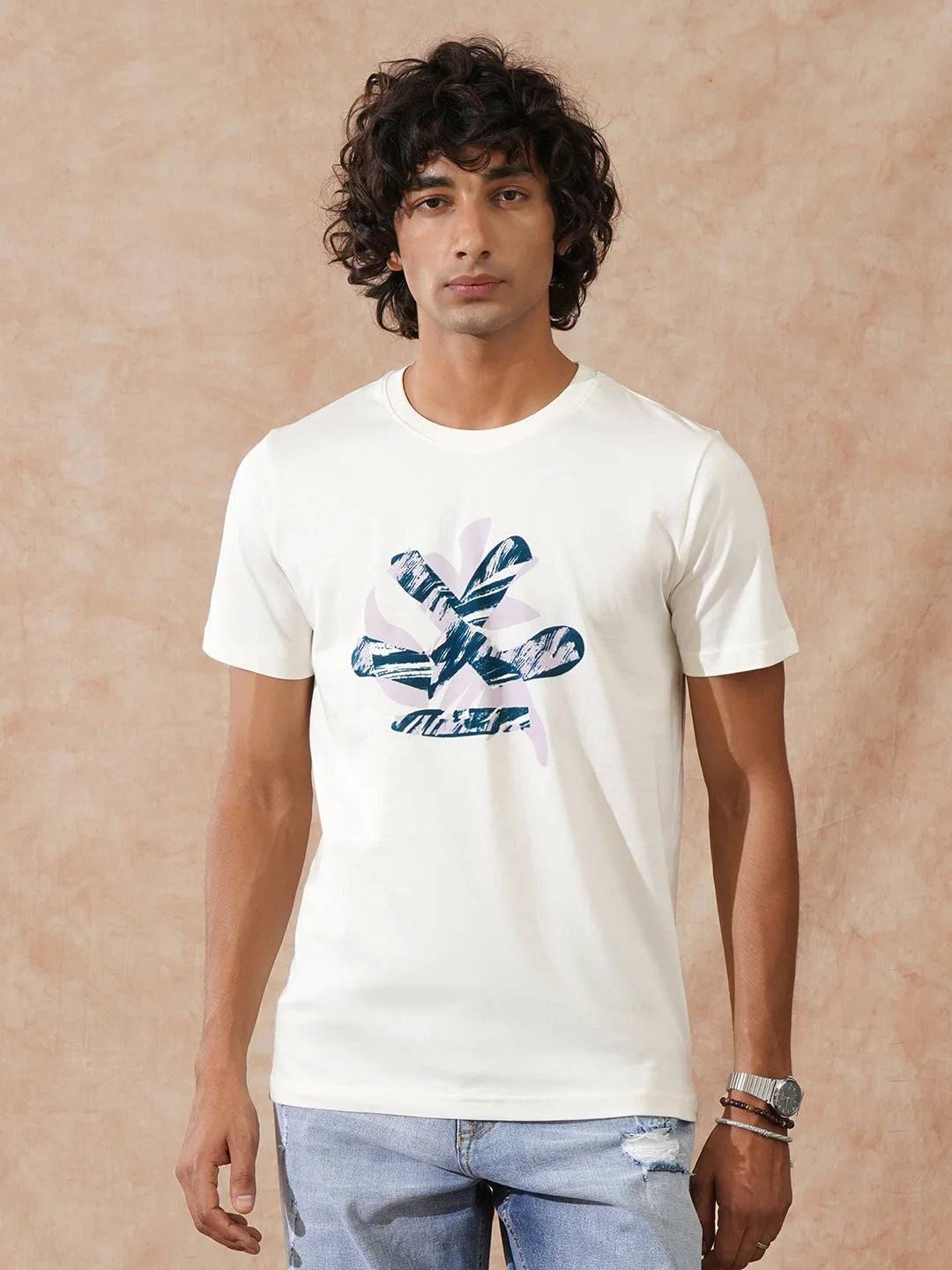 Flock Printed Slim Fit T-Shirt | Off White