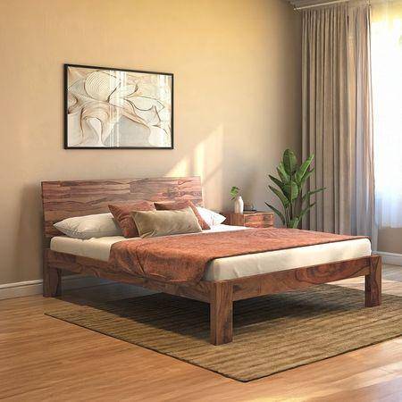 Boston Solid Wood Queen Size Non Storage Bed in Teak Finish