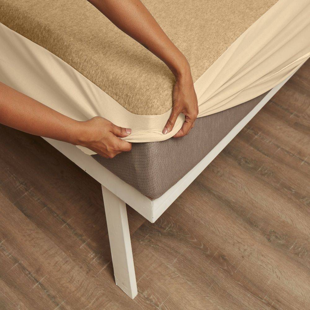 Water Proof Terry Cotton Feel Mattress Protector | Beige | Machine Washable | Super Soft (78x60 inch)