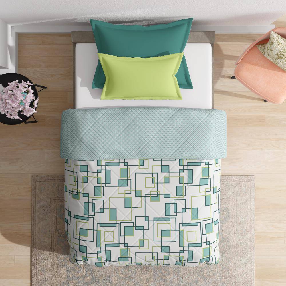 Luxurious Comforter | Single Bed (90x60 Inch) | 100% Cotton Fabric | 120 GSM | Siliconised Microfiber Filling | All Season & Reversible| White & Sky Blue