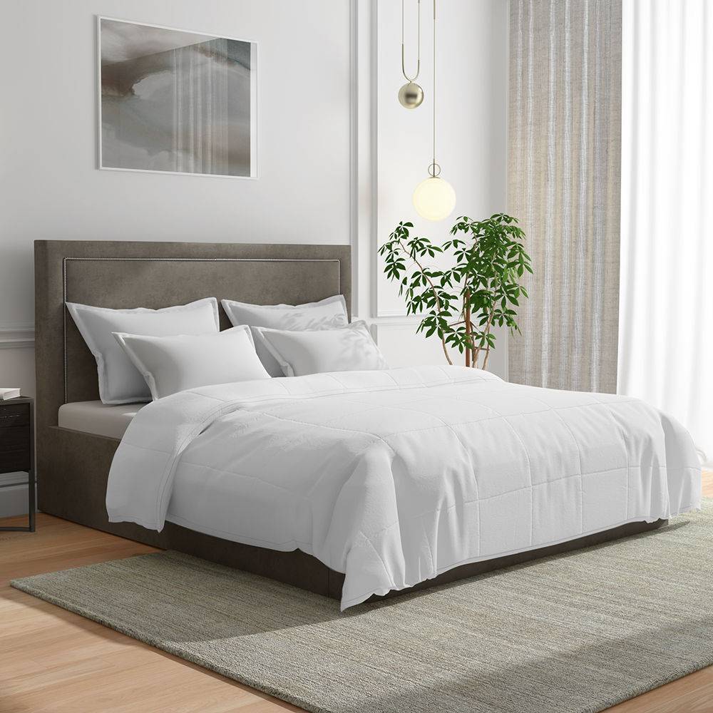 Luxurious Comforter | Double Bed (100x90 Inch) | Micro Peach Finished Fabric | 220 GSM | Siliconised Microfiber Filling | All Season & Reversible | White