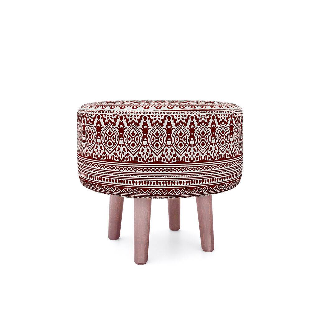 Tulum Printed Ottoman - Eva Maroon