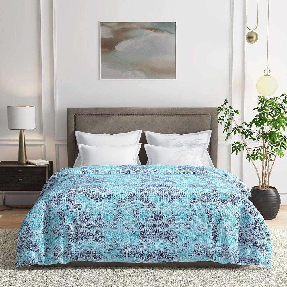 Luxurious Comforter | Double Bed(100x90 Inch) | 100% Cotton Fabric | 220 GSM | Siliconised Microfiber Filling | All Season & Reversible | Sky Blue & Grey