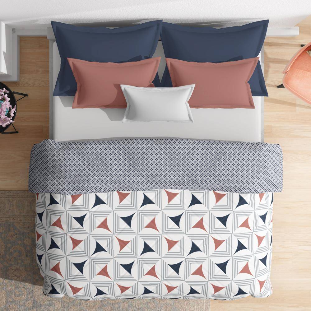 Luxurious Comforter | Double Bed(100x90 Inch) | 100% Cotton Fabric | 120 GSM | Siliconised Microfiber Filling | All Season & Reversible | White & Dark Blue