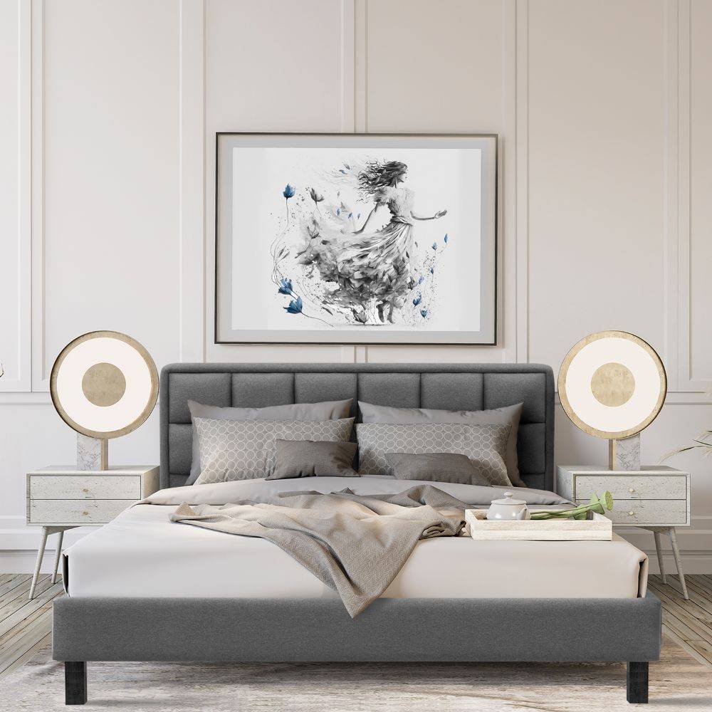 SurmaQueen Size Without Storage Upholstered Bed, Omega Grey (78x60 inch)