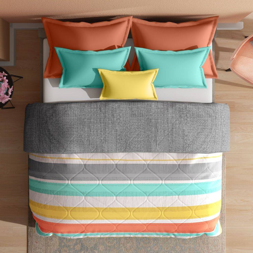 Luxurious Comforter | Double Bed (100x90 Inch) | Micro Peach Finished Fabric | 120 GSM | Siliconised Microfiber Filling | All Season & Reversible | Grey & Yellow