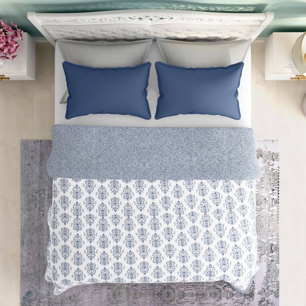 All Season Dohar | Double(90x82 Inch) | 110 GSM | 100% Cotton | Reversible Design | AC Blanket | Susane Blue