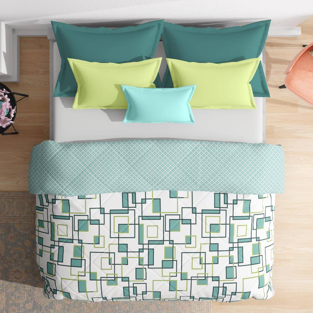 Luxurious Comforter | Double Bed(100x90 Inch) | 100% Cotton Fabric | 120 GSM | Siliconised Microfiber Filling | All Season & Reversible| White & Sky Blue