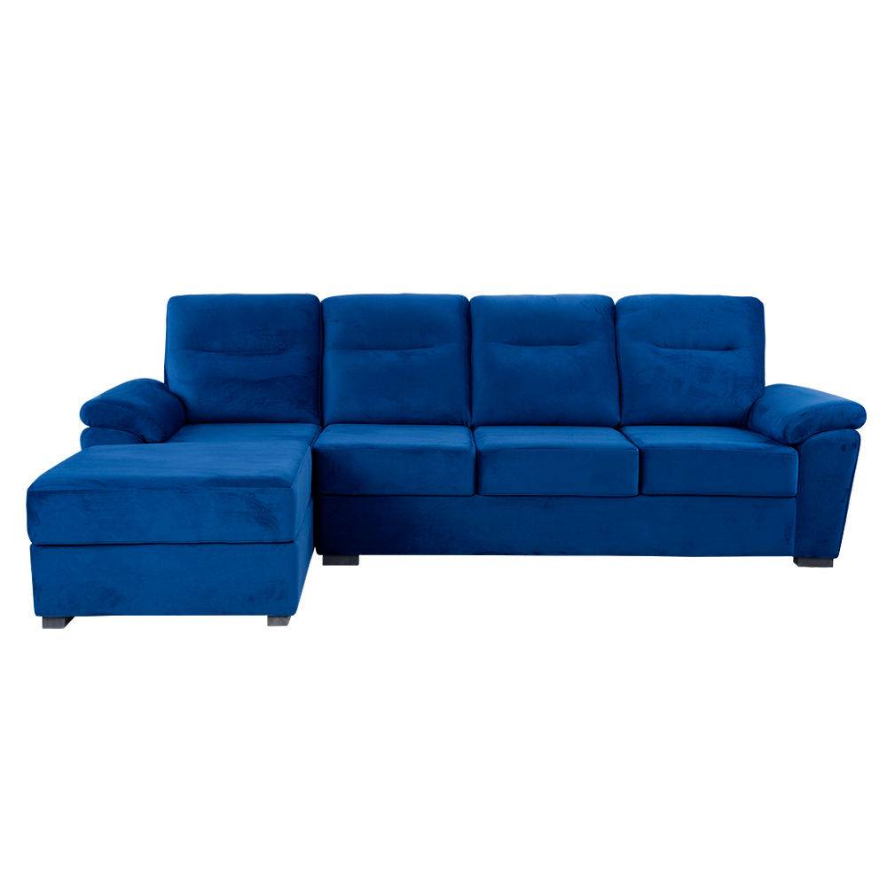 Lounger L - Shape Sofa Set (3 Seater + Left Aligned Chaise) - Velvet Blue