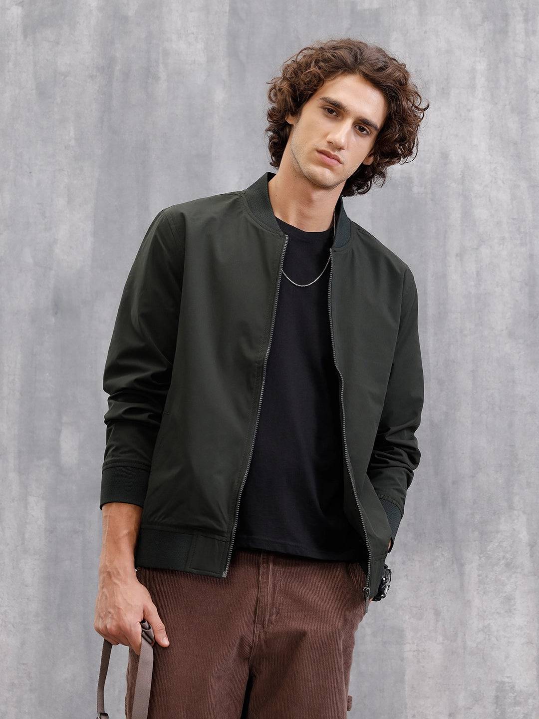 Solid Bomber Jacket | Dark Green