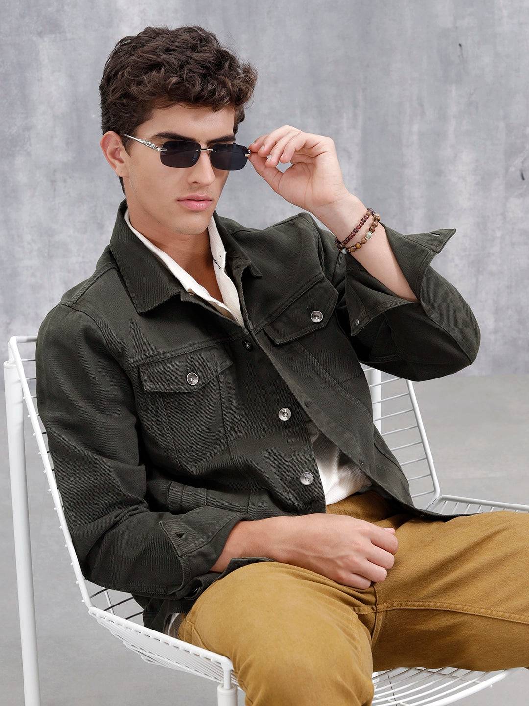 Men Denim Trucker | Olive