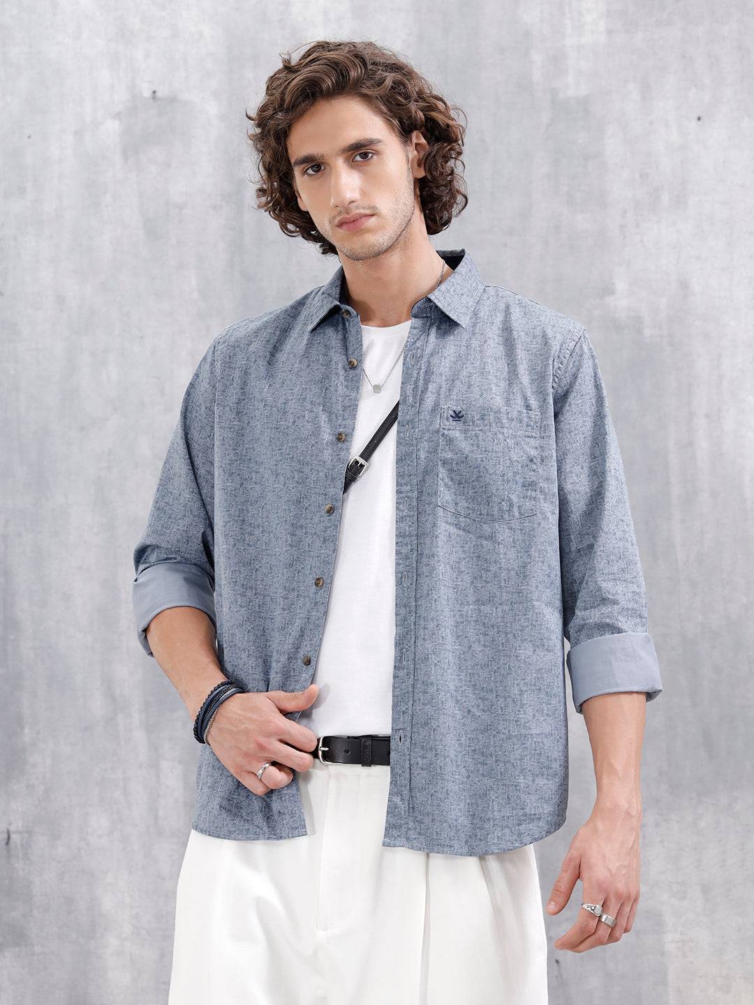 All-Over Abstract Print Casual Slim Fit Shirt | Blue