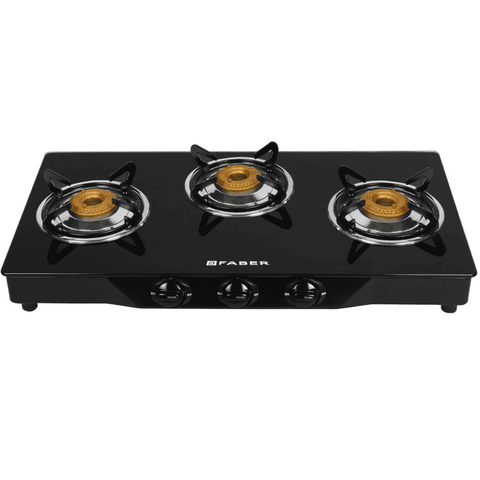 Faber Cooktop, Jumbo 3BB BK, 3 Burner 77 cm Manual Ignition Glass Top Brass Burners 3 Medium Gas Stove (Black) Buy only at ₹6332
