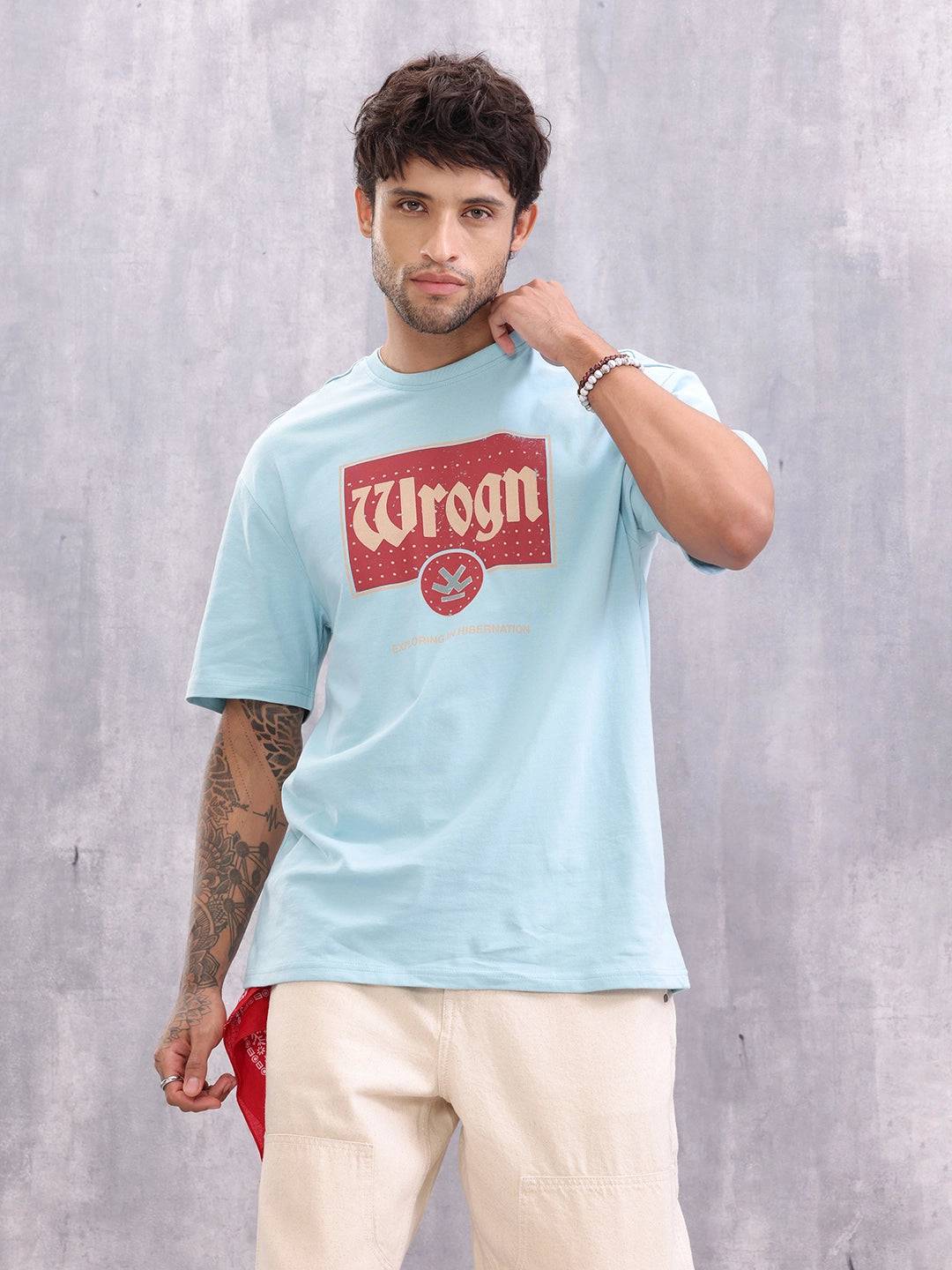 Retro Inspired Graphic Printed Oversized Fit T-shirt | Light Blue