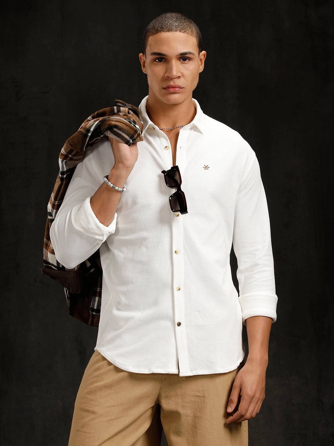 Solid Pique Knit Shirt | White