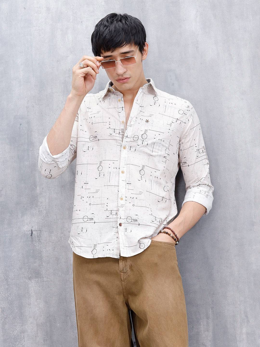 Abstract Aop Slim Fit Men's Casual Shirt | Off White