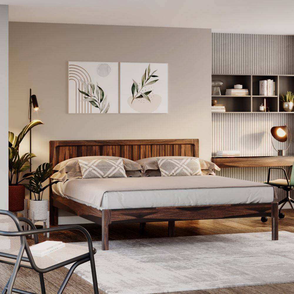 Santi sheesham wood king size bed without Storage (78x72 inch)