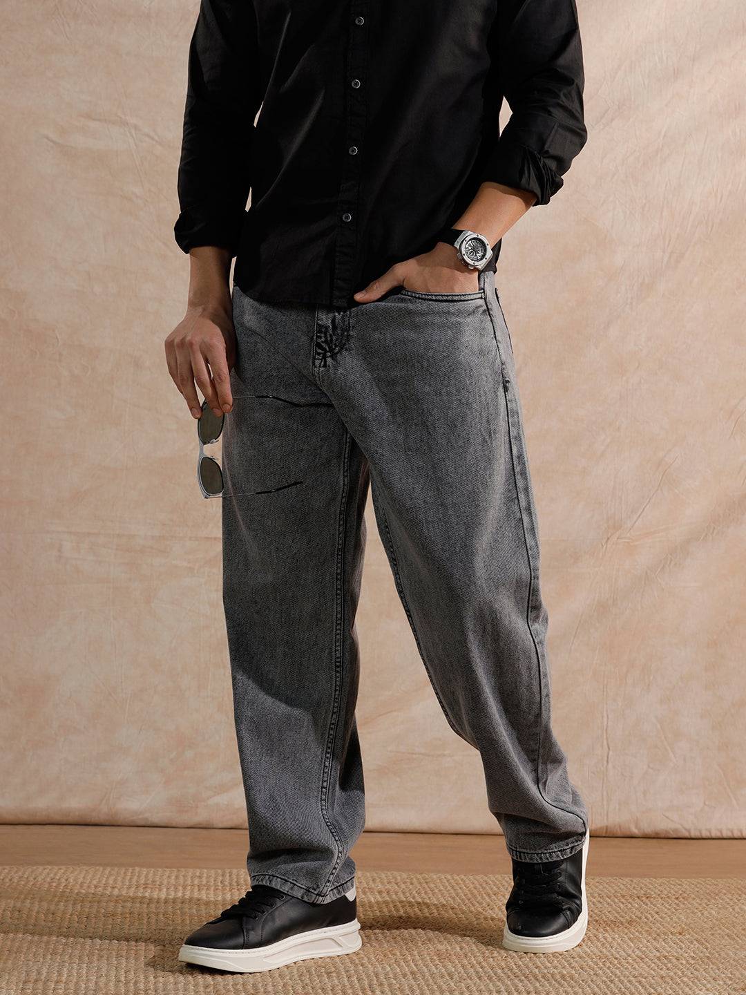 Casual Heavy Fade Loose Fit Jeans | Grey