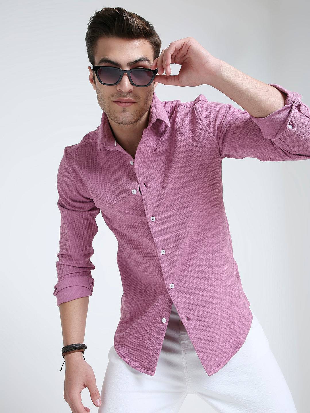 Dusty Rose Pink Textured Shirt Buy only at ₹659