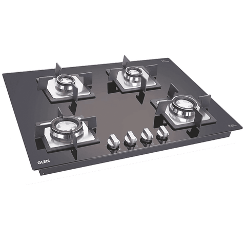 Glen Hob, 1074 SQ HT DB GLEN, 4 Burner 74 cm Auto Ignition Glass Top Brass Burners 2 Small + 2 big Gas Stove (Black) Buy at only ₹17399