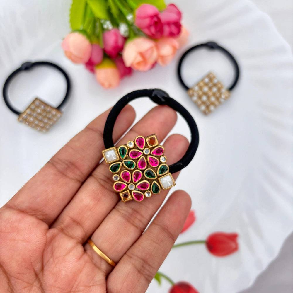 Square Kundan Hair Band (Mix)