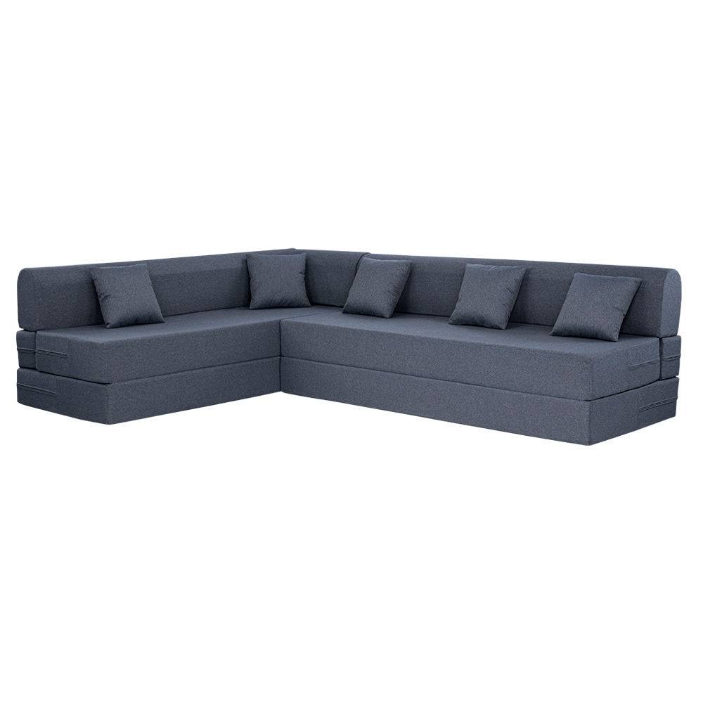 Flipper L - Shape Sofa Cum Bed 6 Seater (3 Seater + Left Aligned Chaise) - Omega Blue