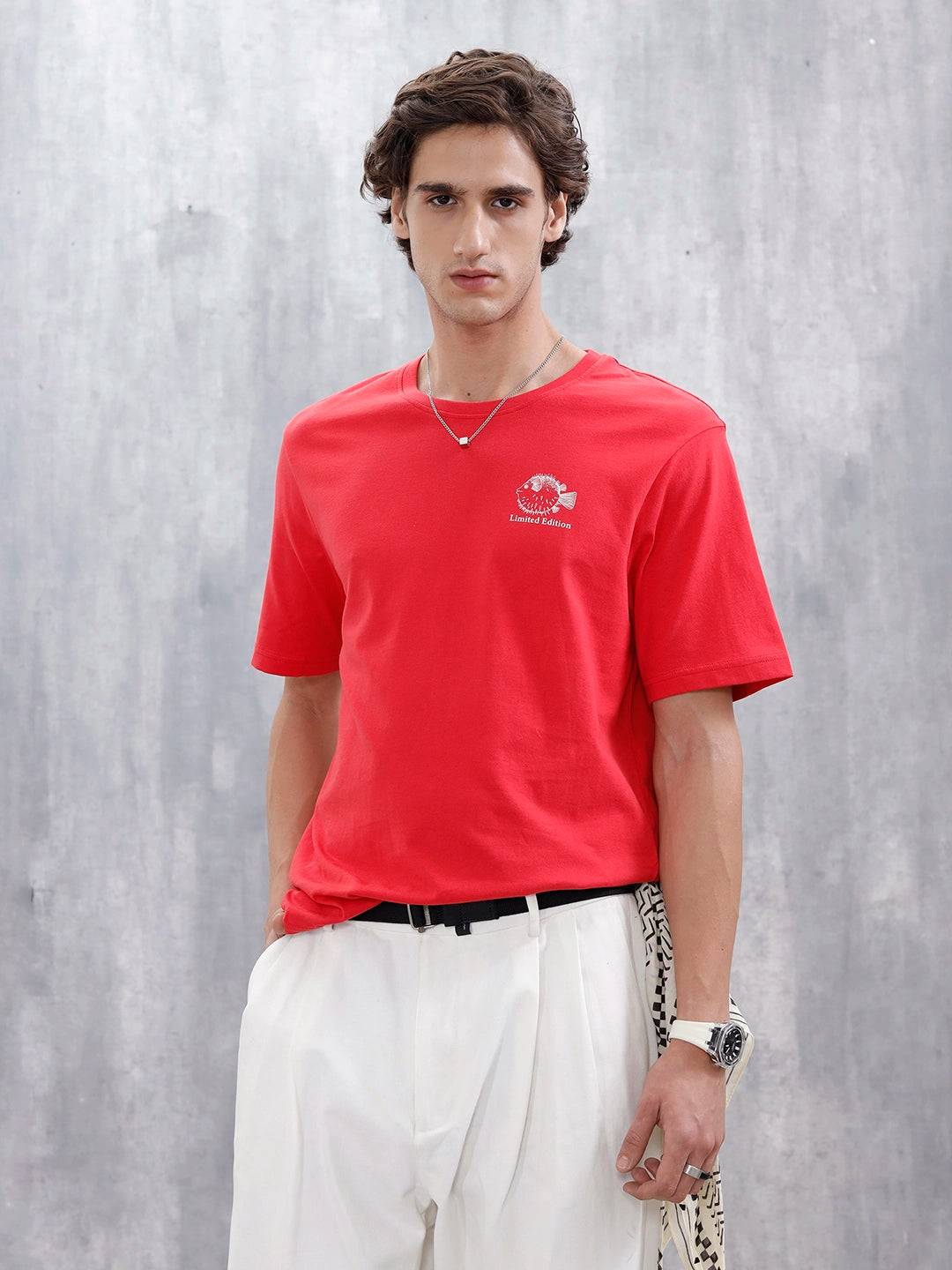 Men's Casual Graphic Printed T-Shirt | Red