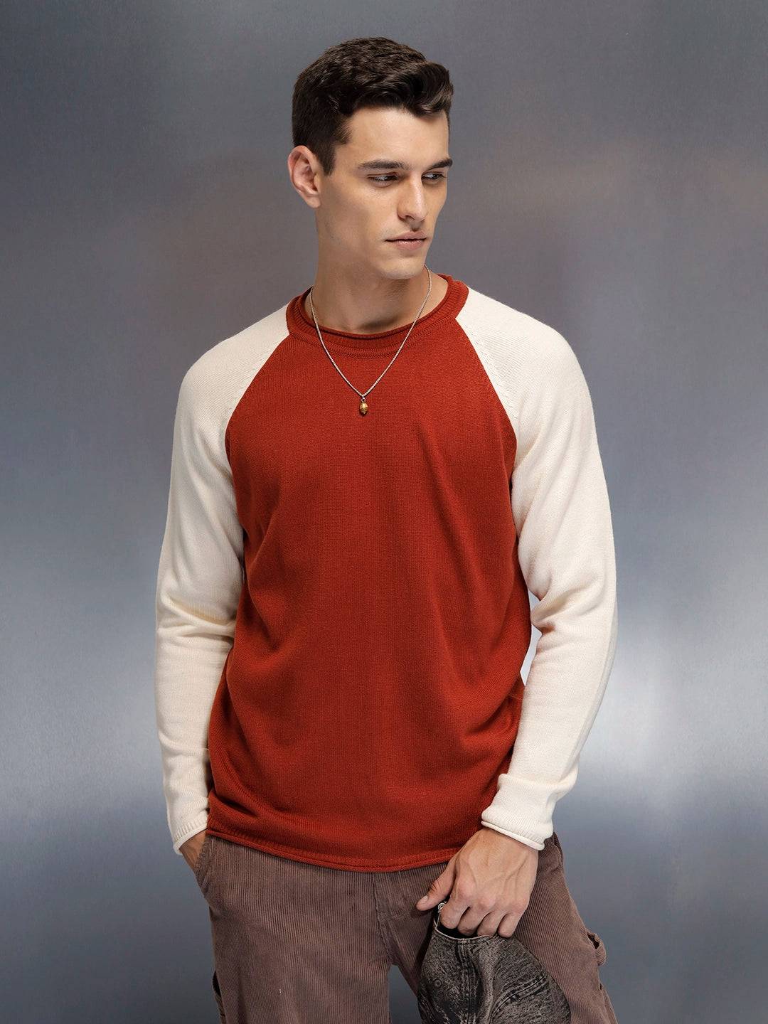 Men’s Textured Colorblock Pullover  | Rust