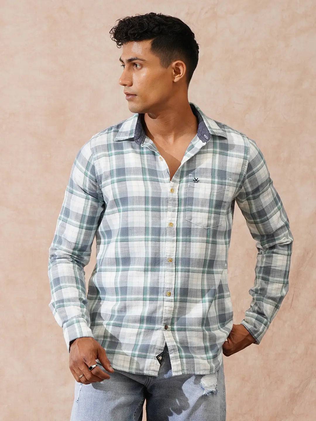 Herringbone Checks Slim Fit Shirt | Green