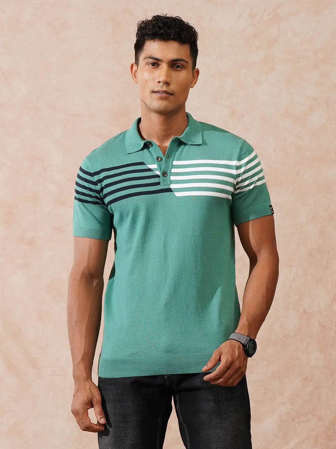 Flat Knit Slim Fit Polo T-Shirt | Green