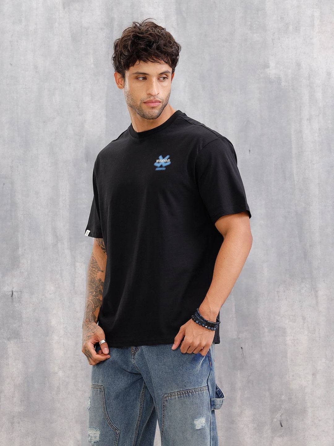 Oversized Fit Brand Carrier T-Shirt With Back Print | Black