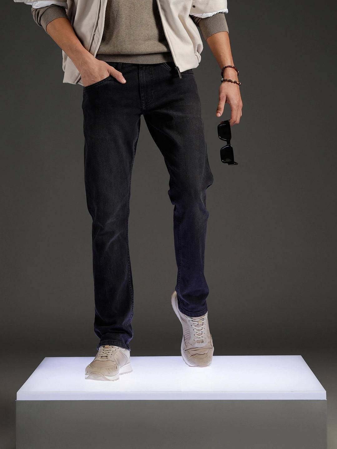 men's causal straight fit jeans | Black