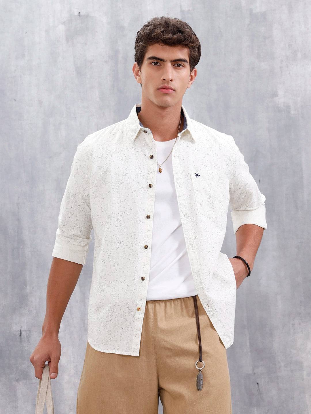 Abstract Printed Casual Shirt For Men | White