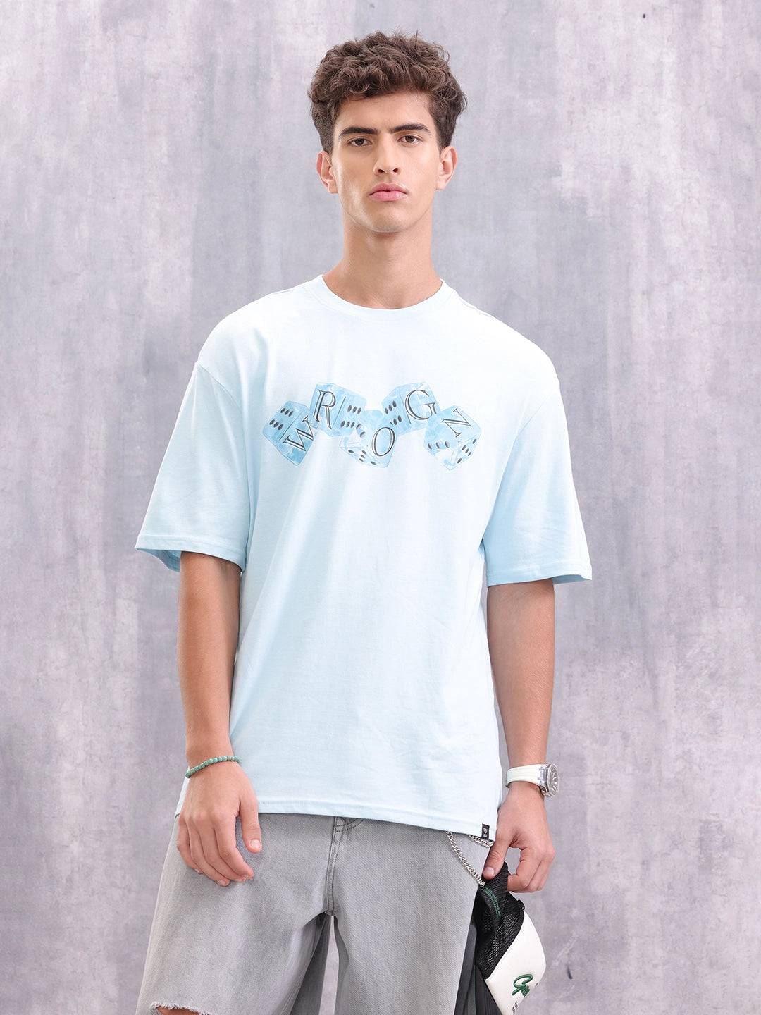 Dice Inspired Graphic Printed Oversized Fit T-shirt | Light Blue