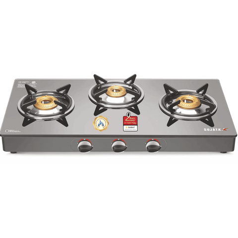 Sujata Cooktop Robusto, 3 Burner Manual Stainless Steel Gas Stove (Silver) Buy at only ₹14899